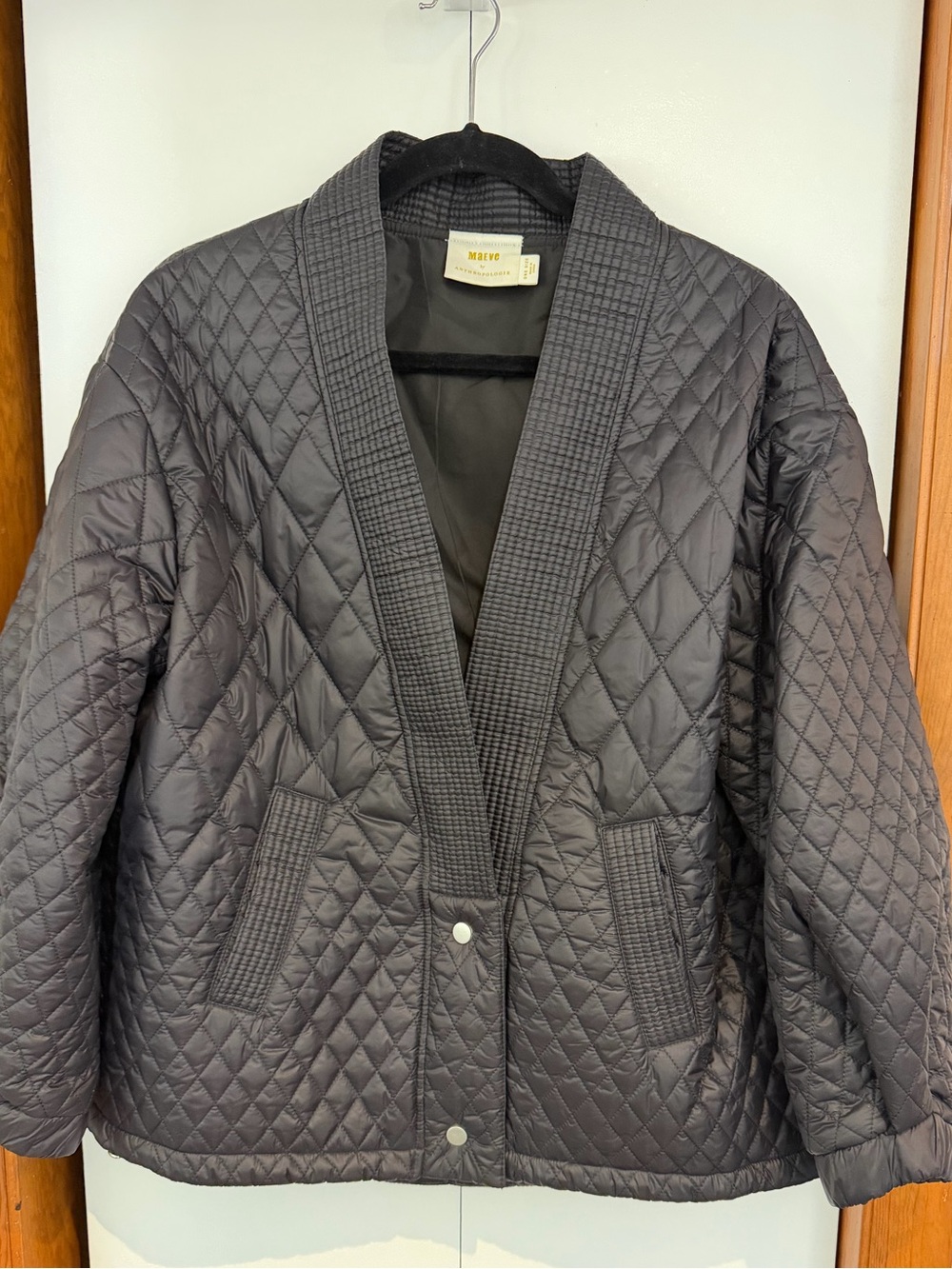 Maeve Anthropologie Women’s Quilted Black Puffer 2 Button Blazer Style Jacket